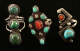 Lot of 3 Sterling & Turquoise Rings