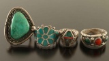 Lot of 4 Sterling & Stone Rings