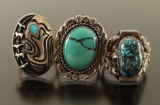 Lot of 3 Sterling & Turquoise Rings