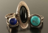 Lot of 3 Sterling & Stone Rings