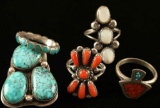 Lot of 4 Navajo & Zuni Rings & Pendant