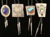 Collection of 4 Large Sterling Silver Bolo Ties