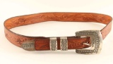 Tooled Belt with Navajo Buckle