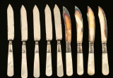 Set of 6 Sterling & Mother Pearl Fruit Knives
