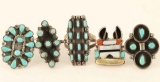 Lot of 5 Navajo Sterling & Turquoise Rings