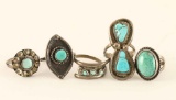 Lot of 5 Navajo Sterling & Turquoise Rings