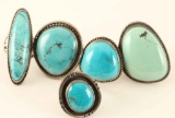Lot of 5 Sterling & Turquoise Rings