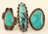 Lot of 3 Turquoise & Sterling Rings