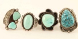 Lot of 4 Sterling & Turquoise Rings
