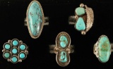 Lor of 5 Sterling & Turquoise Rings