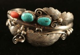 Sterling, Turquoise & Coral Bracelet