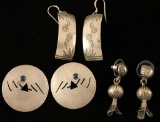 3 Pairs Sterling Silver Earrings