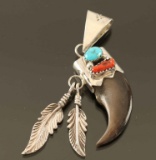 Navajo Bear Claw & Turquoise Pendant