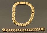 Gold Plated Heavy Link Chain Necklace & Bracelet
