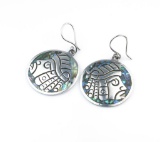 Silver & Abalone Shell with Indian Design Earrings