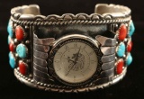 1970's Vintage Turquoise & Coral Inlaid