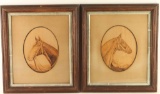 Lot of 2 Horse Pyrography Portraits