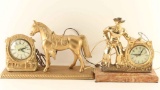 Lot of 2 Western Clocks & Horse Figurine