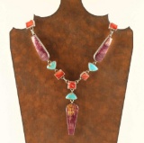 Contemporary Turquoise & Spiny Oyster Necklace