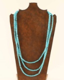 Navajo 3 Strand Turquoise Silver Beaded Necklace