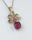 Lovely Rubellite Tourmaline Diamond & Ruby Pendant