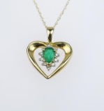 Striking Emerald & Diamond Heart Shaped Pendant