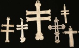 Lot of 6 Mexican Silver Cross Pendants