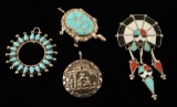 Lot of 4 Sterling Silver Native American Pendants