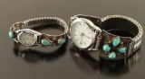 Lot of 2 Old Pawn Turquoise & Sterling Watches