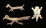 Lot of 3 Sterling Silver Animal Effigy Pins