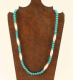 Turquoise & Bone Navajo Beaded Necklace