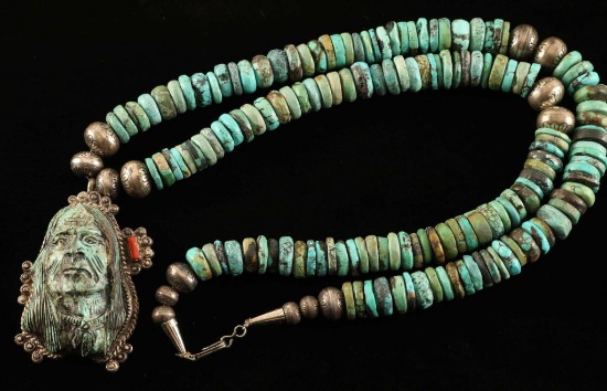 Hand Carved Turquoise Pendant