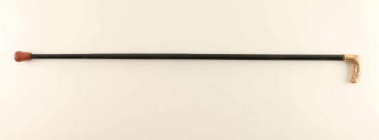 Antique Wood Cane with Gold Handle