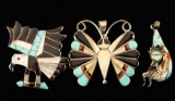 Lot of 3 Sterling Zuni Inlaid Pendants