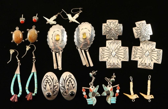 Lot of 9 Pairs Sterling Silver Earrings