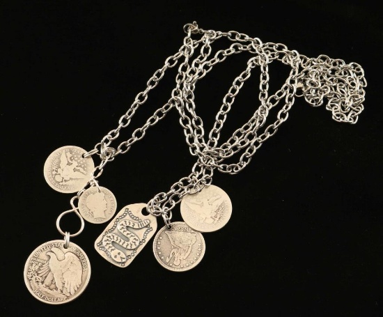 Lot of 2 Sterling Silver Coin Necklaces