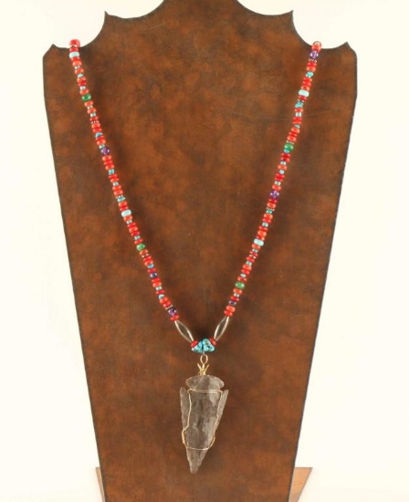 Beaded Necklace with Arrowhead Pendant