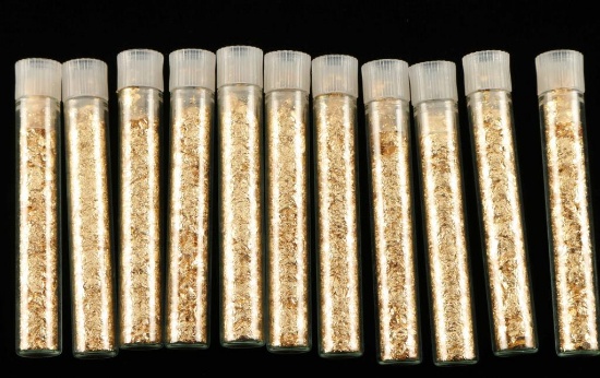 Lot of 11 Vials of Gold Flakes