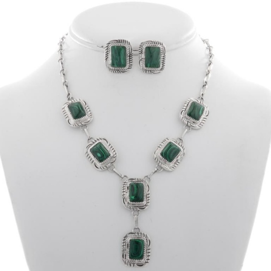 Navajo Malachite Silver Y Necklace Set