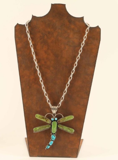 Large Turquoise & Gaspeite Dragonfly Pendant