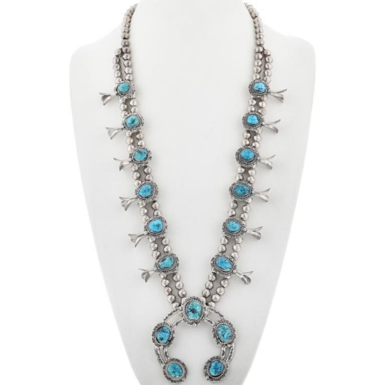 Vintage Turquoise Squash Blossom Necklace