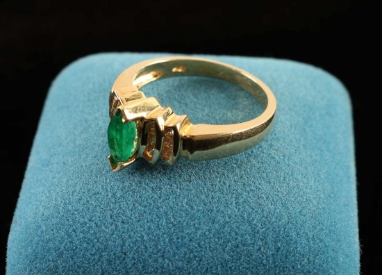 Marquee Cut Emerald & Diamond Ring