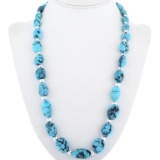 Natural Turquoise Nugget Silver Bead Necklace