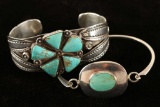 Lot Of 2 Silver & Turquoise Bracelets