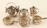 Miniature Sterling & Turquoise Kitchenware Set
