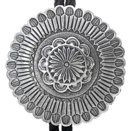 Navajo Hammered Silver Concho Bolo Tie