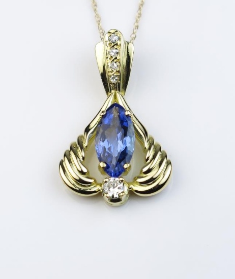 Striking Fine Tanzanite and Diamond Pendant