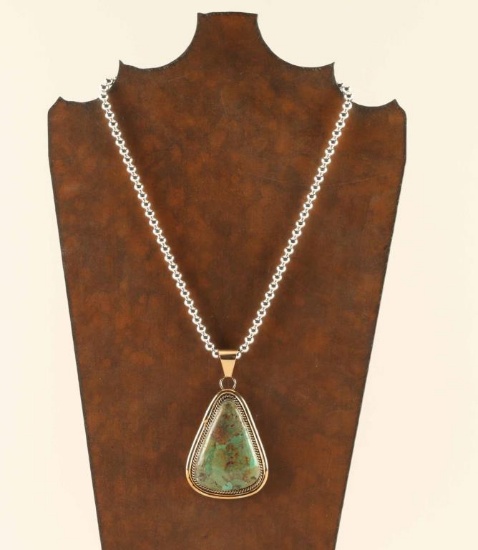 Navajo Green Turquoise Gold Pendant