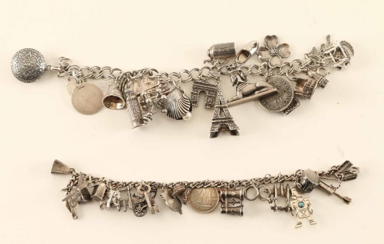 Lot of 2 Silver Charm Bracelets
