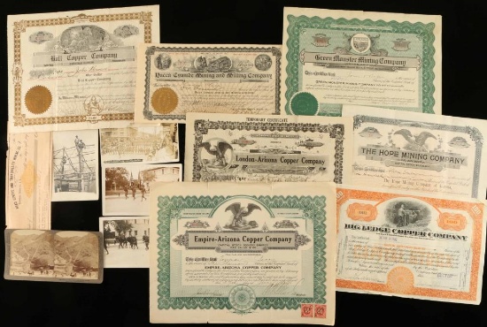 Lot of Antique Photos & Mining Stock Certificates